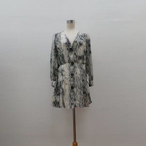 Snake Skin Print Long Sleeve Button Down Mini Dress